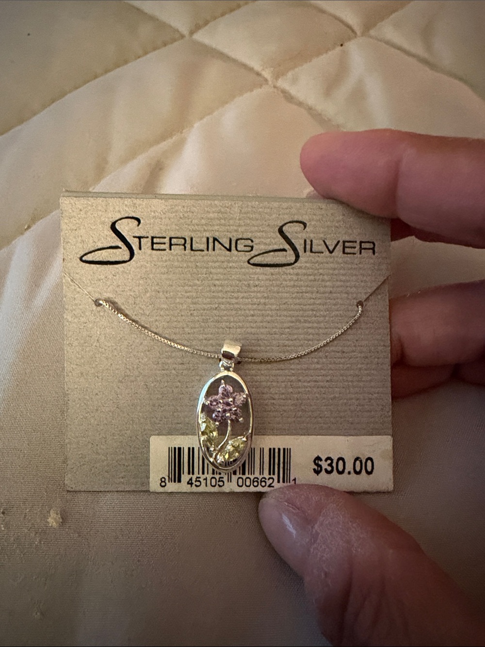 Floral Pendant Necklace in Sterling Silver with Pink Accents